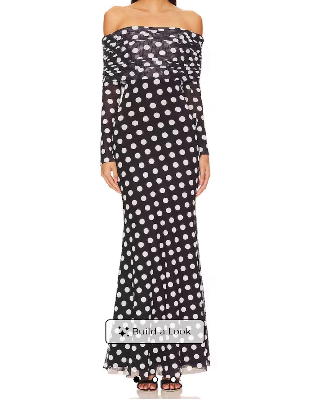 AFRM Black and White Polka Dot Off-Shoulder Maxi Dress